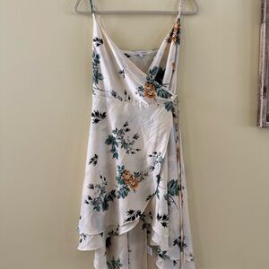 Floral Wrap Dress in Cream with Green/Orange Florals